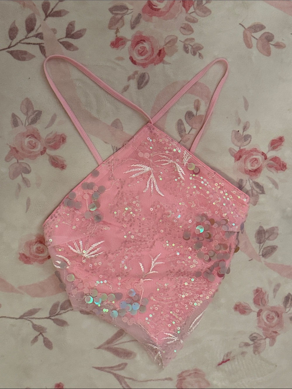 NWOT Shein Pink Sequins Halter Crop Top